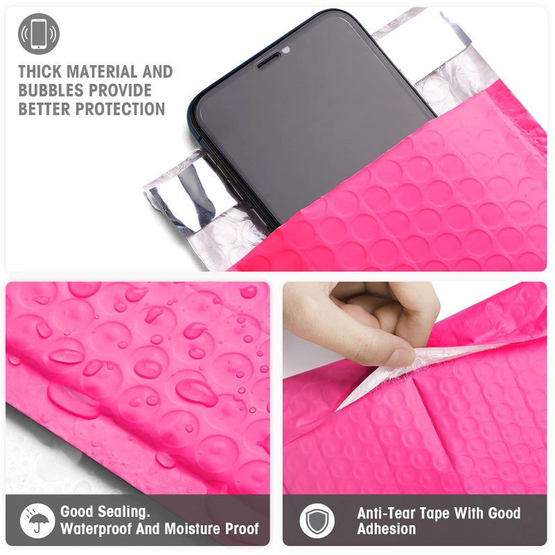 Metronic Bubble Mailer 4x8 Inch 50 Pack Pink Bubble Mailers Waterproof Padded Envelopes Self Seal Adhesion Padded Envelopes Cushioning for Jewelry Usable Size 4x7 - Image 3